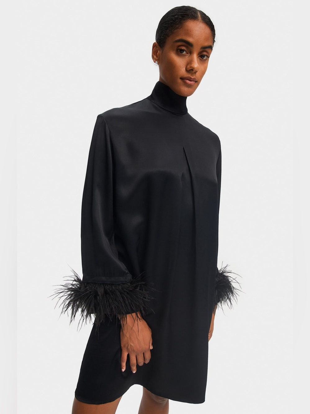Sleeper Party Shirt Dress with Detachable Feathers in Black size small